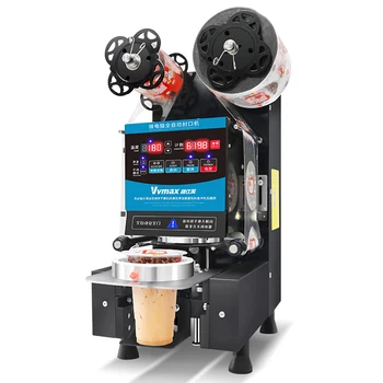 Automático Completo De Taça De Vedação Máquina Seladora De Plástico Papel Xícara De Chá De Leite De Alimentos Seaer Elétrica Chá Da Bolha Filme Versão Em Inglês