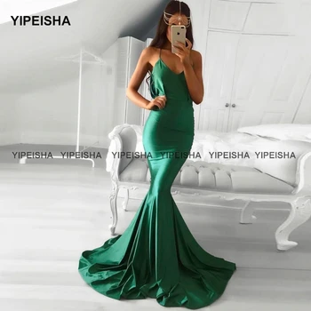 Yipeisha Halter Sereia Vestidos De Moda Sexy Sem Encosto Verde Arbic Prom Vestido De Festa De Cetim Vestidos De 2021