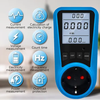 Liligood De Energia Recarregável Medidor De Consumo De Eletricidade De Exibição Do Monitor De 7 Modos Com Proteção De Sobrecarga De Custos Azul Soquete