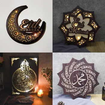 2023 Ramadã Decoração De Madeira Esculpida, Lua, Estrelas, Diodo Emissor De Luz Ornamentos Lanterna Pingentes Islâmico Eid Al-Adha Mubarak Casa De Decoração De Parede