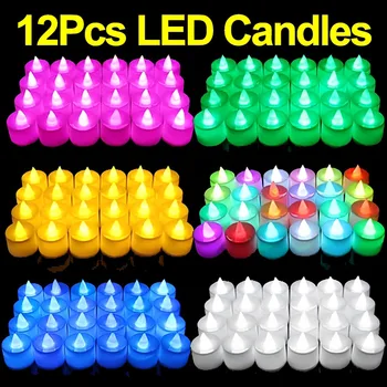 12Pcs LED Colorido Velas Bateria Operado Tealight Casamento, Festa de Aniversário, Decoração de Luzes Flameless Eletrônico Falso Velas
