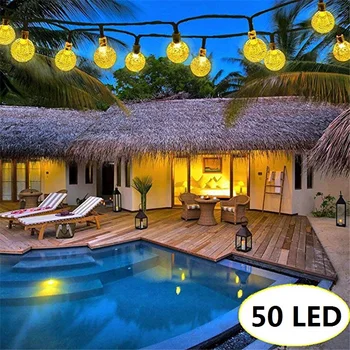50 LEDS 10M bola de Cristal Solar, Lâmpada LED de Alimentação Seqüência de Luzes de Fadas Solar Guirlandas Jardim Decoração de Natal Para o Exterior