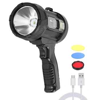 Forte Luz Solar Recarregável Holofote LED, Lâmpada Portátil Com Aspecto Vermelho E Azul Flash