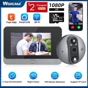 Wsdcam Tuya wi-Fi sem Fio Campainha Para a Casa de 4,3 Polegadas HD de 1080P a Porta olho mágico Aplicativo de Câmera de Visão Noturna Detecção de Movimento Inteligente de Casa