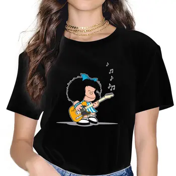 Quino Quadrinhos Camiseta Para Meninas Mafalda Cartoon Y2k Tops Harajuku Senhoras Do Poliéster Do T-Shirt Básica Gráfico