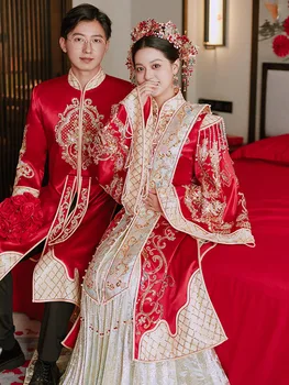 Yourqipao Dinastia Ming Hanfu Xiuhe 2023 Novo Chinês Vestidos de Noiva Bordados Tradicionais Dragão e Phoenix Vestidos de Noiva Conjuntos