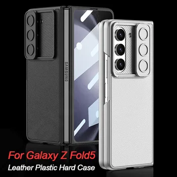 Original GKK Fino Case Para Samsung Galaxy Z Dobre 5 Fold5 ZFold5 5G de Couro de Grão Vidro Protetor Rígido do PC Lente da Câmera Tampa deslizante