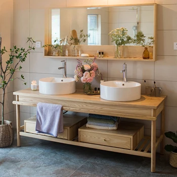 Estilo japonês rural registo de sólidos de madeira armário de banheiro, personalizada, casa de banho, wc, lavatório, pia, o simples andar em andar
