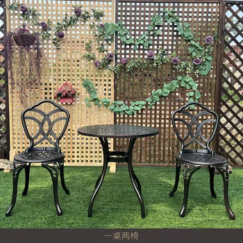 Mobiliário de exterior de alumínio fundido mesas e cadeiras de varanda, pátio, jardim de protetor solar e impermeável mesa de café combinação