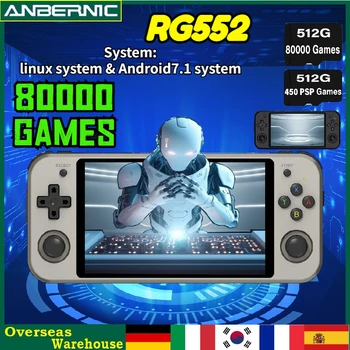 512G ANBERNIC RG552 Original de Bolso Retro Jogo de Console 5.36 Polegadas IPS Tela de Toque RK3399 Sistemas Android Linux 80000 Jogos PSP