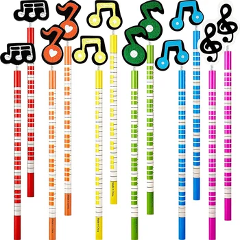 24Pcs Notas de Música de Lápis de Madeira Listra Colorida Lápis Com Madeira Nota de Música Ornamentos Para a Escola Alunos Professores