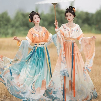 Dinastia Tang Hanfu Mulheres De Estilo Chinês Bordado Floral Vestido De Dança De Fadas Traje Cosplay De Princesa Do Carnaval De Roupas