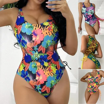 bikini mulheres 2023 corda maiô sexy mulheres impressa multi-cor de uma peça de cuecas apertadas ajustável swimwear