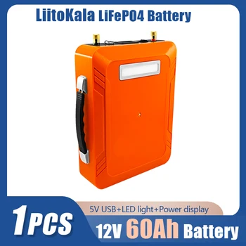 1pcs LiitoKala 12v 60Ah LIfepo4 bateria com LED USB 5v de 12,8 v 60ah solar para carro moto veículo UPS inversor de uso