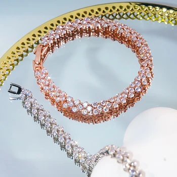0,2 ct Diamante Linha de Pulseiras Cúbicos de Zircônia S925 Prata Rosa Branca, Banhado a Ouro Bracelete para Mulheres Finas Jóias de Luxo