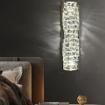Luz de Luxo LED, Lâmpada de Parede de Cristal de Ouro Cromado Aço Inoxidável de Cabeceira, Sala de estar, Corredor Candeeiro de Parede Lindo o dispositivo elétrico de Iluminação