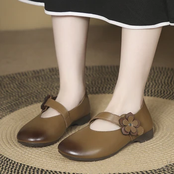 Rasa Boca Sapatos femininos Grandes Primavera 2023 Nova Feijão Confortável Cabeça Redonda Único Plano