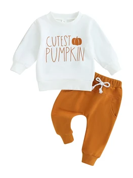 Bonito Traje de Halloween para Crianças Fantasma Impressão de Rosto com Capuz e Calças Listradas conjuntos de 2 peças para o Outono