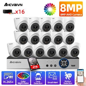 AHCVBIVN Casa do CCTV Câmeras Analógicas Conjunto de 8MP 16CH AHD Kit DVR Colorida Visão Noturna de Segurança Dome de Câmera de Vídeo, Sistema de Monitoramento de