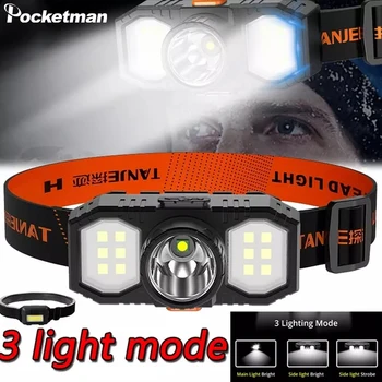 Poderoso COB Farol de LED 3 Modos de Iluminação Impermeável Farol Brilhante Super Acampamento Cabeça, Cabeça da Lâmpada da Lanterna elétrica