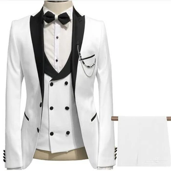 Slim fit Formal Smoking do Noivo para o Casamento, Baile de 3 peças Branco Homens com Ternos Pretos Pico de Lapela Personalizada Homem Moda Traje 2022