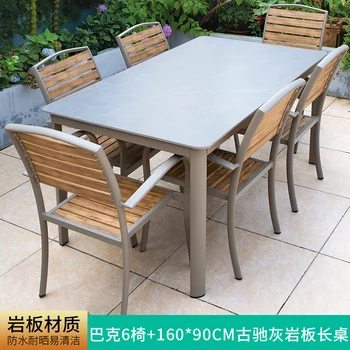 Jantar ao ar livre com mesas e cadeiras combinação de alto luxo em mármore, mesas e cadeiras modernas exterior impermeável e protetor solar