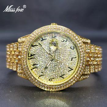 Nova Moda feminina Relógio de Ouro 18K Completo Moissanite Gelado Fora Relógio Para Senhoras Calendário Automático Impermeável Rel��gio Feminino Dourado