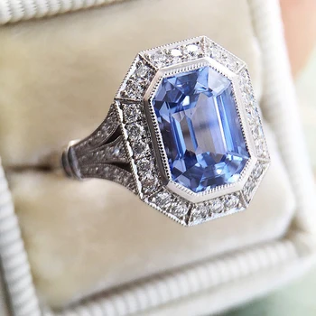 Huitan Especial-interessado Azul Cúbicos de Zircônia Mulheres Anéis de Espumante Aniversário de Casamento, Festa de Acessórios de Moda de Luxo, Jóias