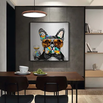 Luxo moderno cão restaurante pintura decorativa sala de jantar na parede do fundo único de pintura de varanda, corredor de animais murais