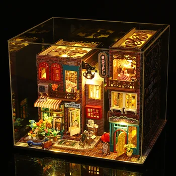 DIY Casa de Boneca Brinquedo 3D de Madeira, Casas de Boneca em Miniatura Casa de bonecas Brinquedos com Mobiliário de Luzes de LED Tamanho final: 25*21*20.3 CM