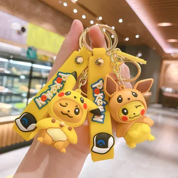 Cartoon Anime Pokemon Pikachu Figuras De Ação Chaveiros Chaveiro Chaveiro Kawaii Silicone Bolsa De Carro Pingentes Brinquedos Presentes
