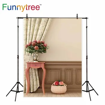 Funnytree pano de fundo para estúdio fotográfico estilo provençal quarto interior flores cortina de fundo photocall photobooth impresso