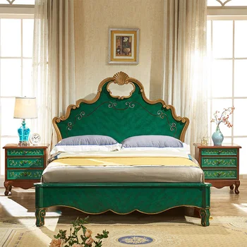 Estilo norte-americano de madeira maciça cama de princesa único esmeralda pintados à mão em estilo Europeu, cama de casal 1,8 m 1,5 m de cama Mediterrâneo e muito mais
