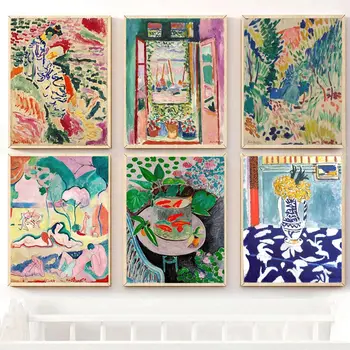 Matisse Retro Cartazes e Estampas Abstratas Paisagem Arte de Parede Vintage Tela de Pintura de Parede, Fotos de Sala de estar Decoração de Casa