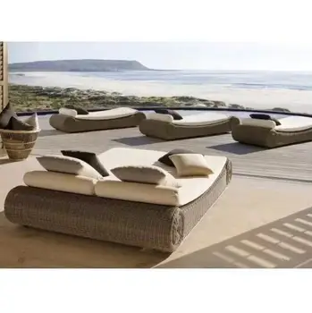 Todo tempo ao ar livre do rattan praia de cama de luxo, uma chaise-longue villa à beira da piscina, cadeira de descanso