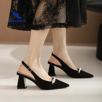 As Mulheres negras Bombas de Cristal de Luxo Slingback Salto Alto 7 cm de Senhoras Sapatos de Verão Bombas Mulher de Salto Festa de Sapatos de Casamento Plus Size