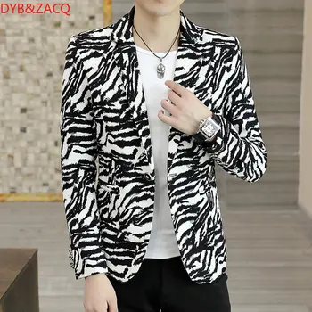Homens de Personalidade Jaqueta de Terno Cabeleireiro Impresso Terno de Pequeno Casaco Casual coreano Bonito de Noite de Impressão de Zebra Homens Blazer