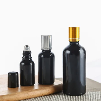 10ml preto garrafa de vidro rolar sobre a bola de óleo essencial de líquido soro complexos de recuperação de olho gel de soro líquido de cuidados com a pele cosméticos embalagem