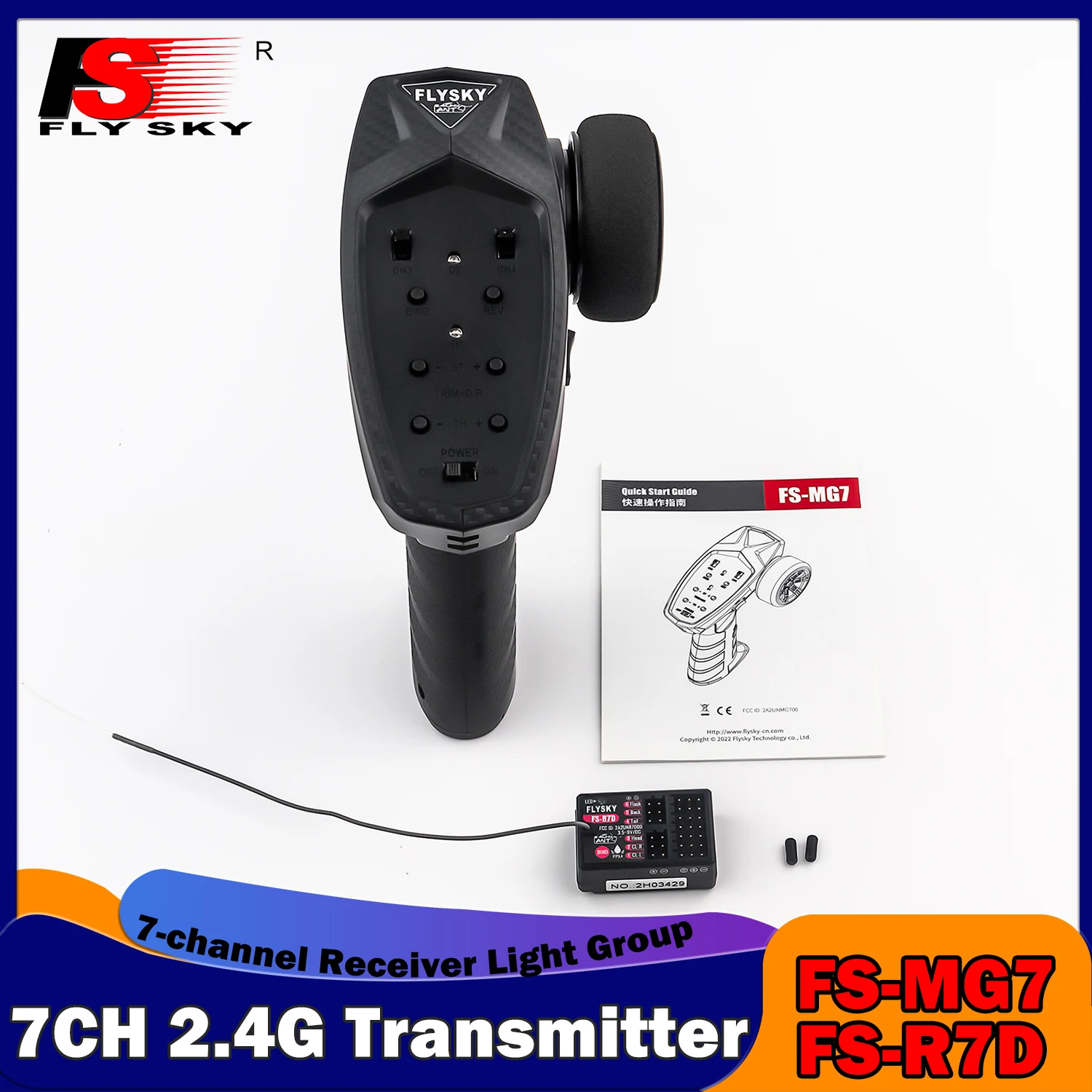 FLYSKY FS-MG7 7 2,4 G Transmissor FORMIGA com FS-R7D 7-canal do Receptor de Luz Grupo Controlador Remoto para Carro RC Modelo de Barco Parte