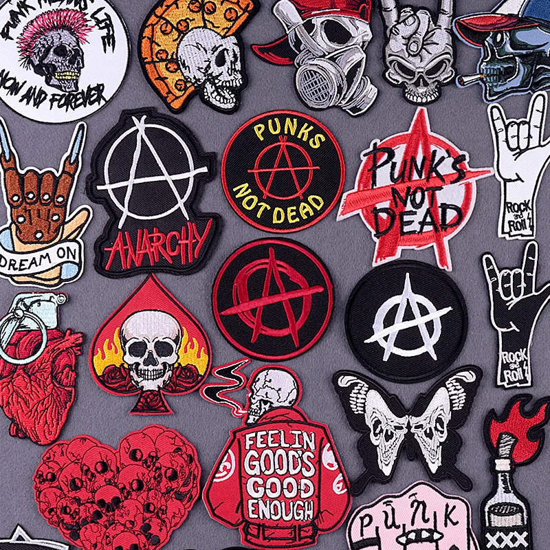 Punk Patch Bordado Patches Para Roupas Thermoadhesive Manchas Na Roupa jaqueta de DIY Rock Listras Emblemas Na Mochila Decoração