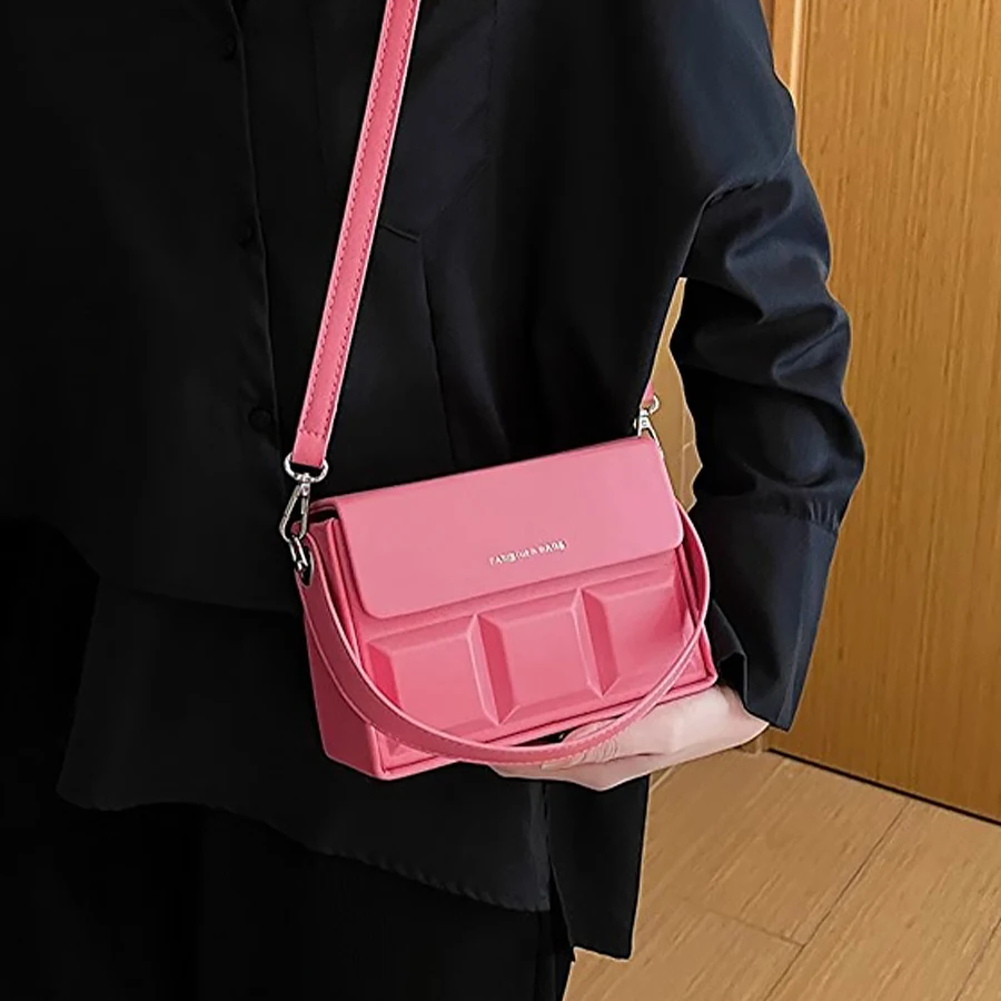 Y2K Crossbody mulheres de telefone Celular saco elegante e versátil de luxo designer quadrado cor-de-rosa bag duplo exterior de ombro, Bolsas Kawaii