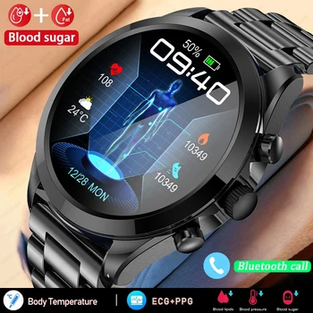 2023 Nova Chamada Bluetooth Smartwatch Homens de Fitness Tracker Medidor de Glicose no Termômetro Relógio da Saúde do ECG+PPG de Glicose no Sangue Smart Watch