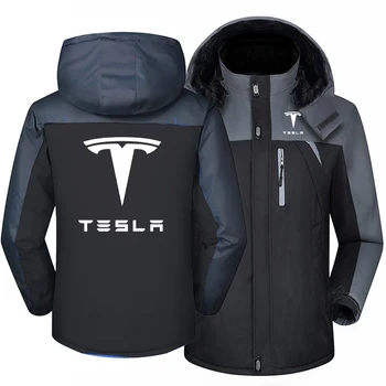 Nova Moda de Inverno Tesla Logotipo Homens de Lã Coletes à prova de água para Engrossar Hoodies Zíper Quente de Alta Qualidade Outwear