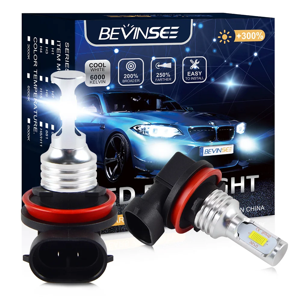 Bevinsee H3 H11 DIODO emissor de Luz de Neblina 9006 HB4 H27 880 LED Lâmpada de Farol Para Veículos 6500K Branco Auto Lâmpada para VW, Ford Benz Mitsubishi